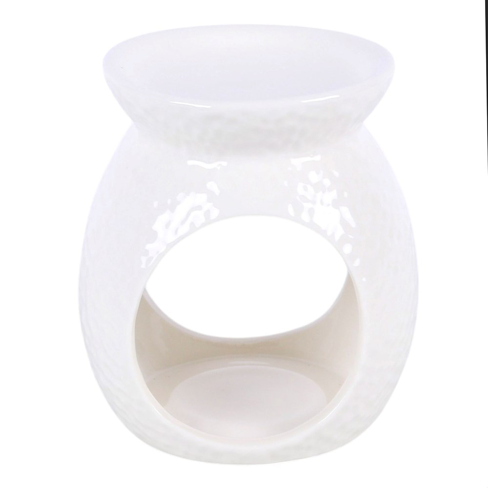 White Dimpled Ceramic Oil Burner & Wax Warmer1