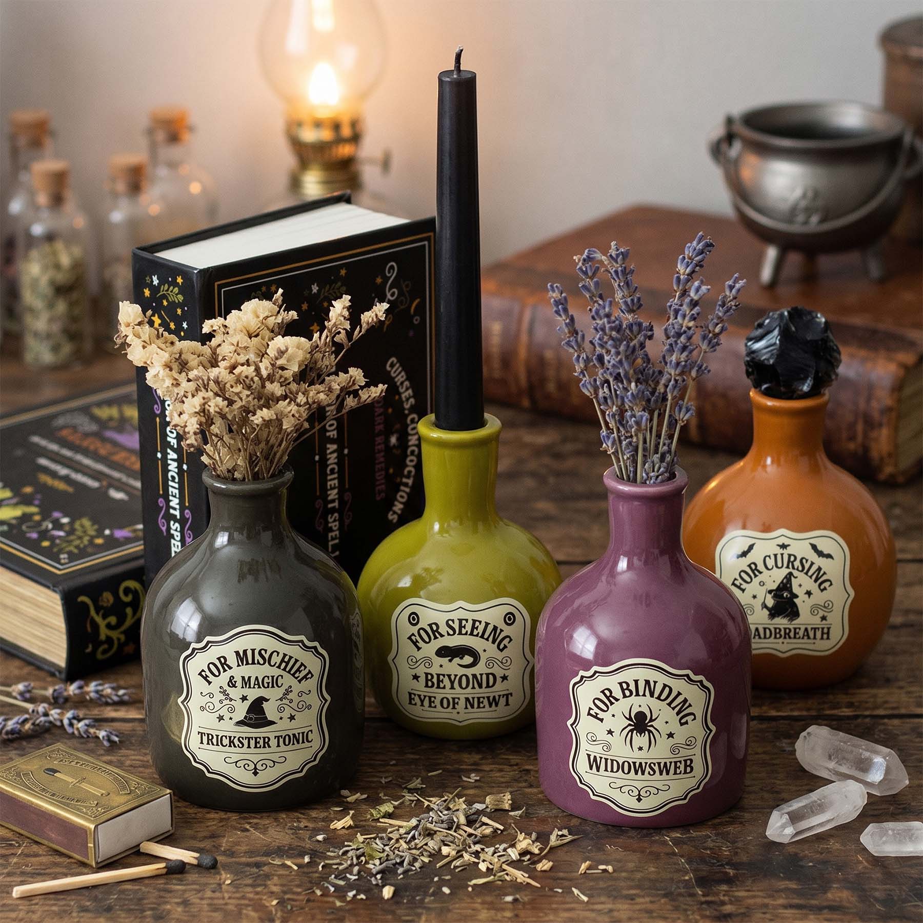 Potion Bottle Vases & Taper Candle Holders (Set of 4)1