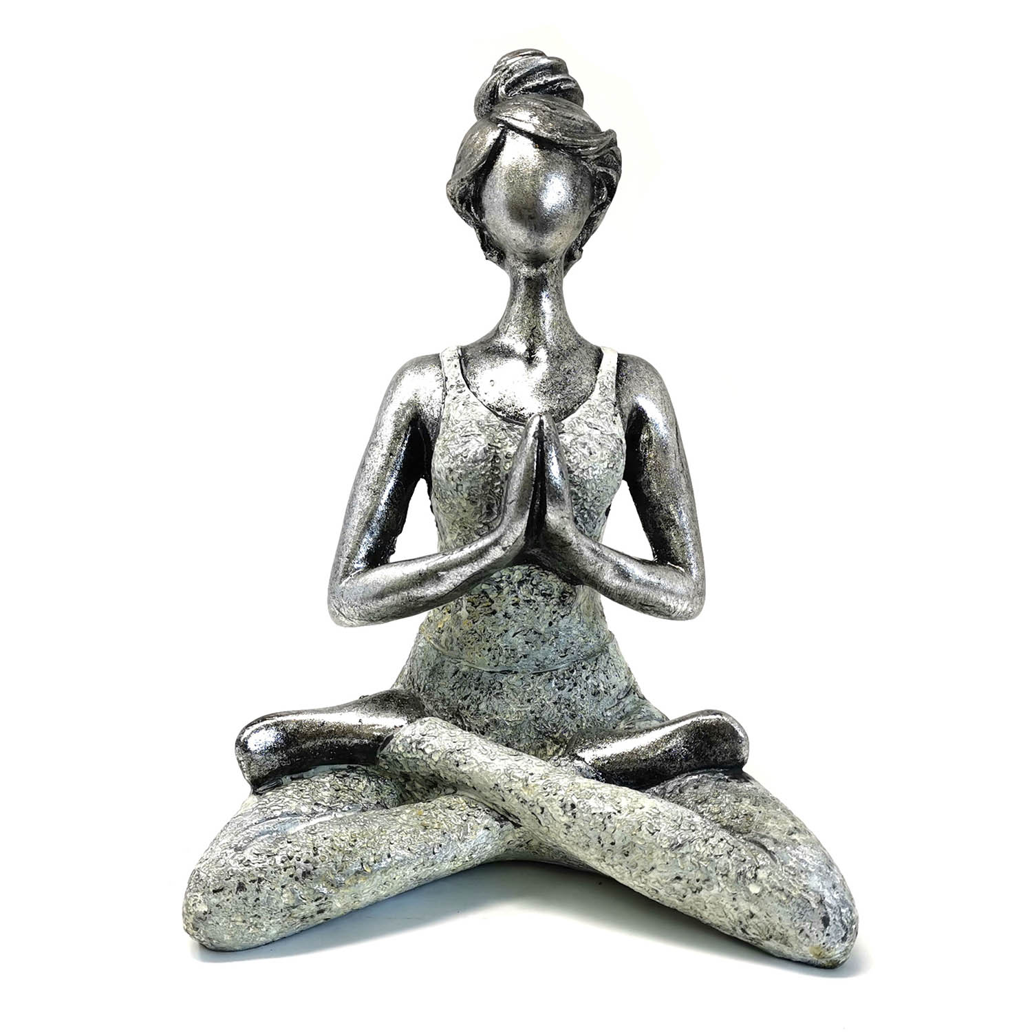 Silver & White Resin Yoga Lady Ornament (24cm)