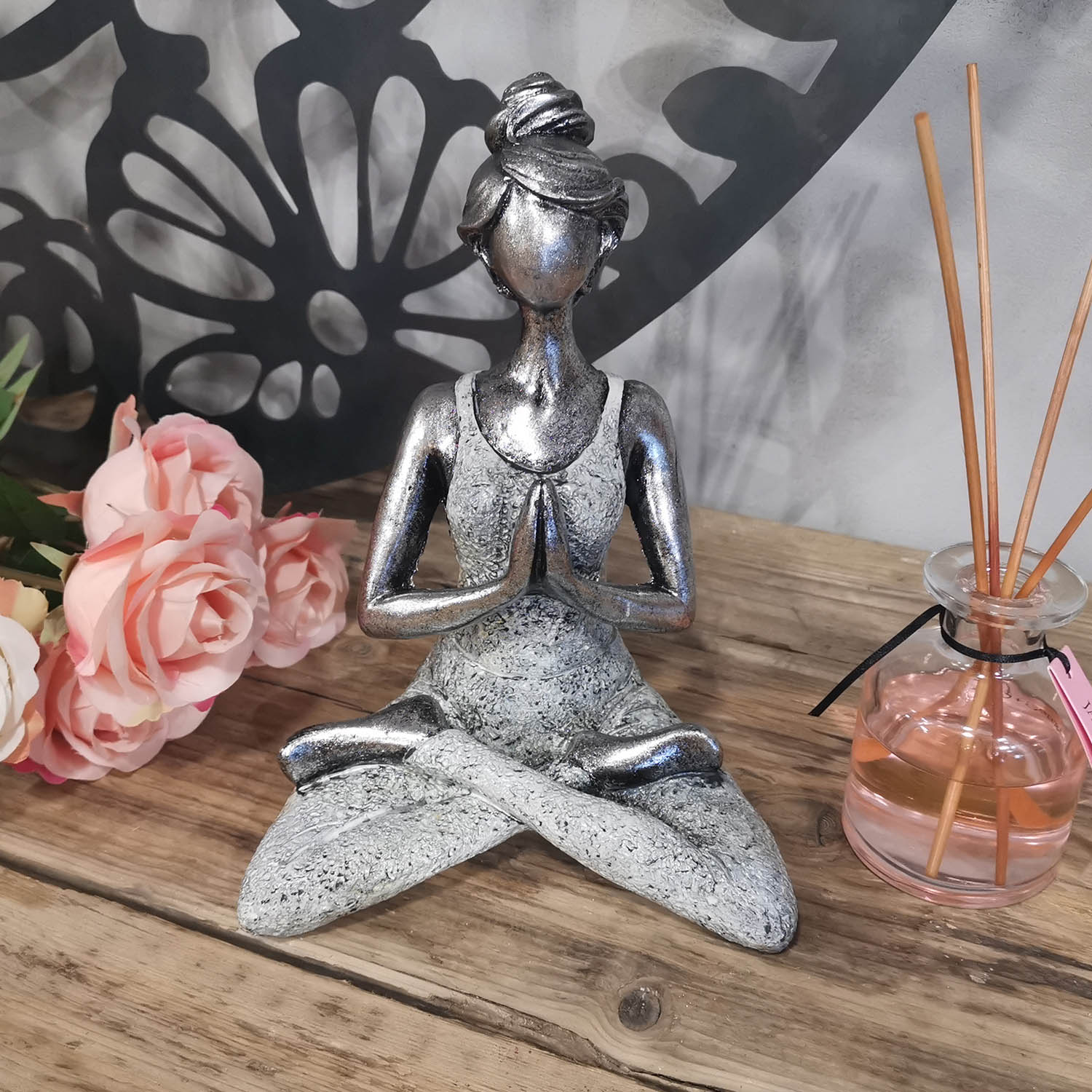 Silver & White Resin Yoga Lady Ornament (24cm)1