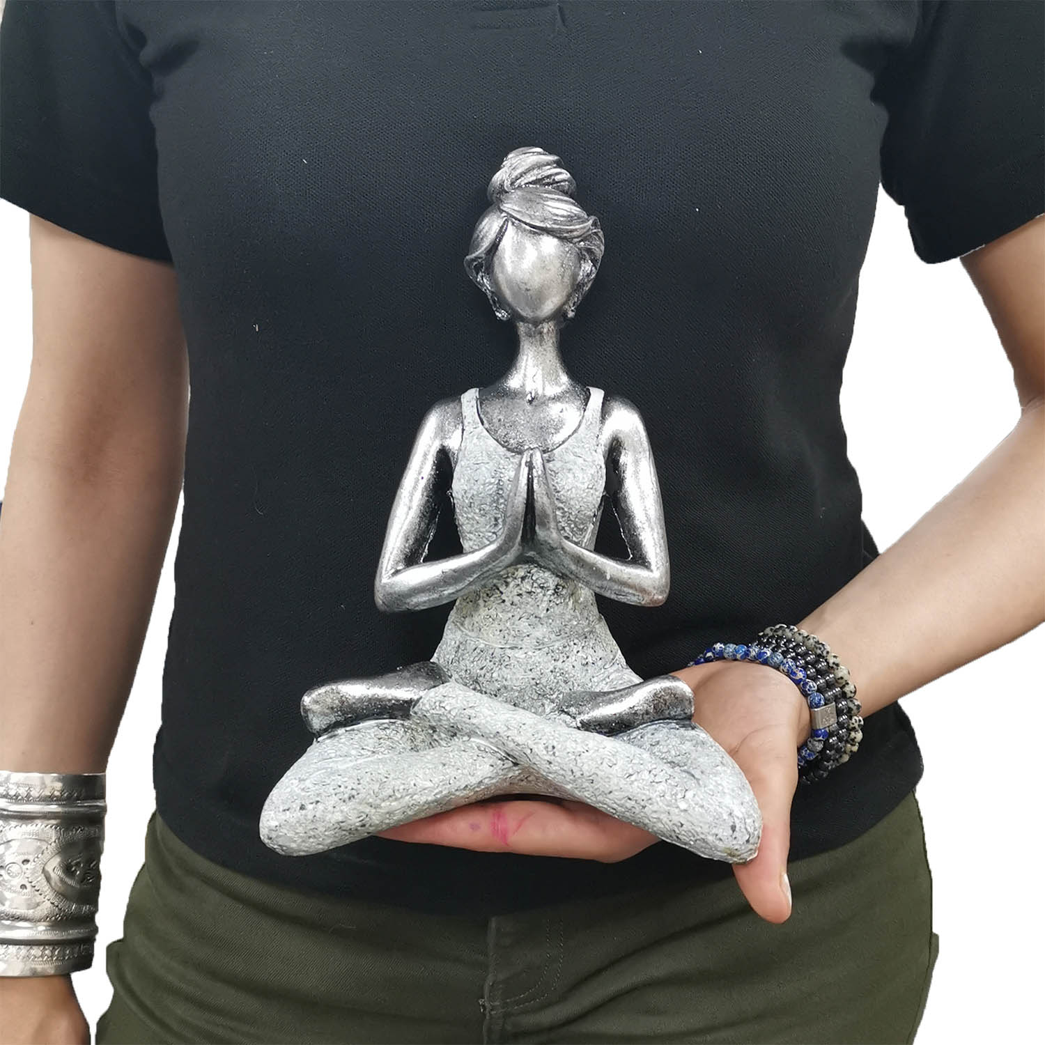 Silver & White Resin Yoga Lady Ornament (24cm)2