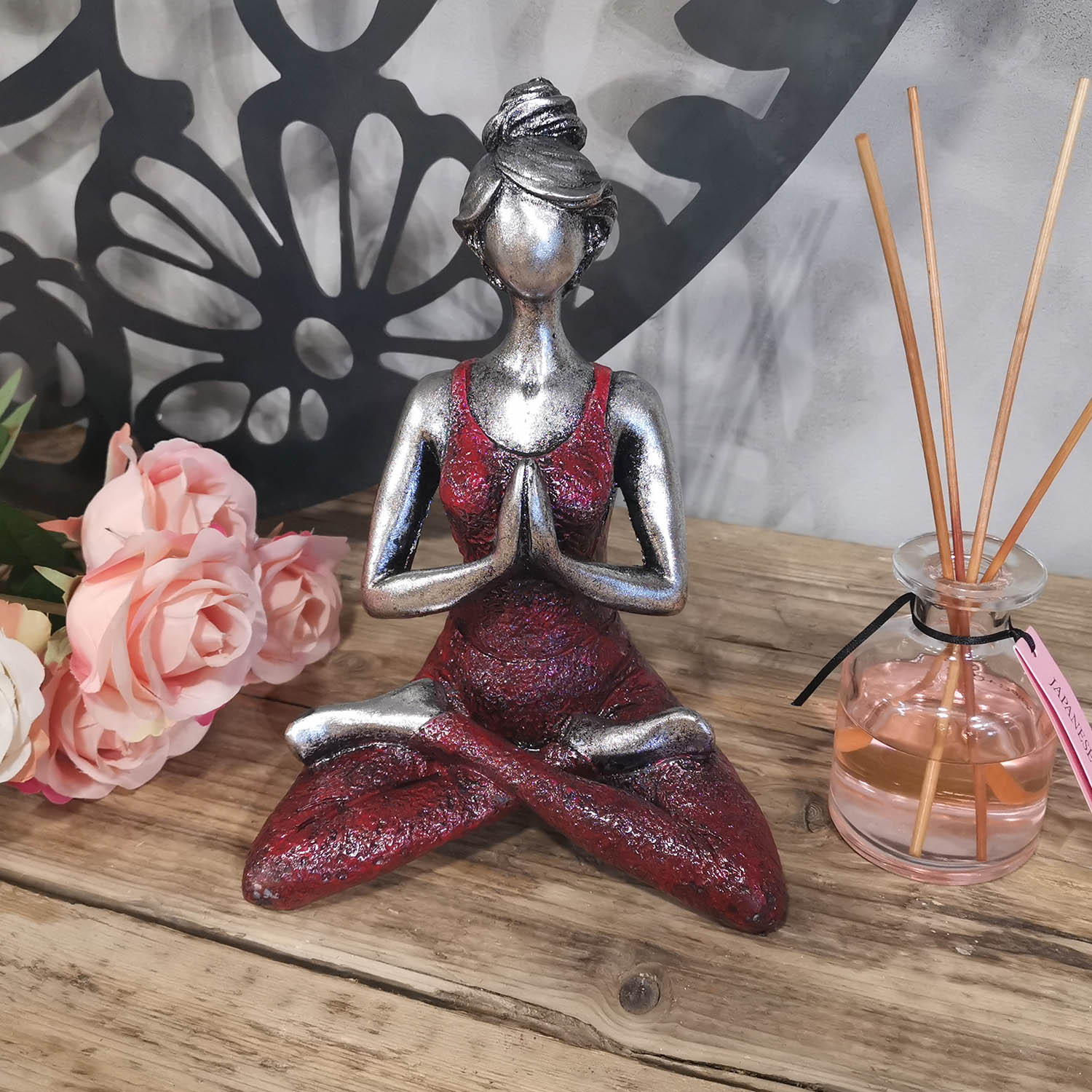 Silver & Bordeaux Resin Yoga Lady Ornament (24cm)1
