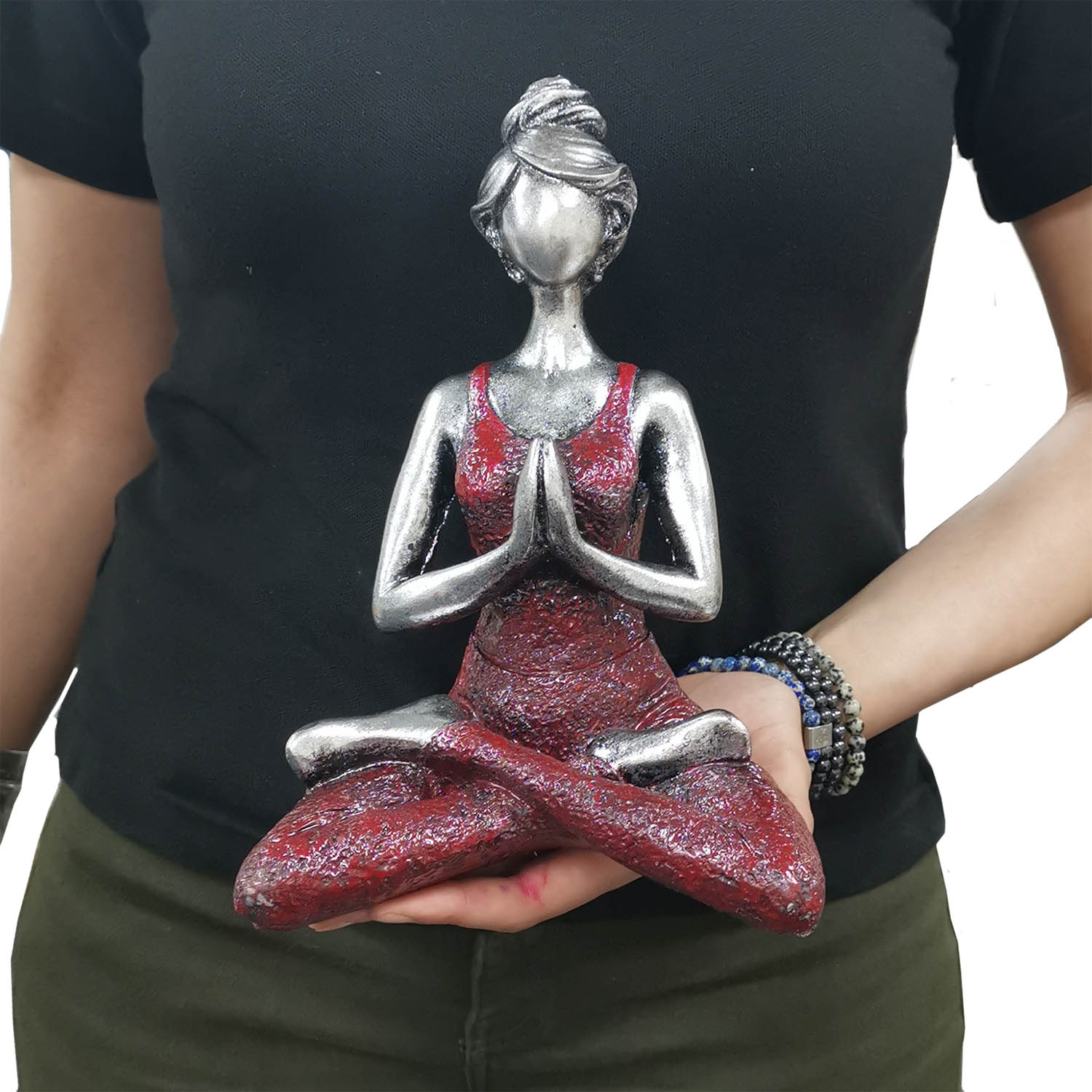 Silver & Bordeaux Resin Yoga Lady Ornament (24cm)2