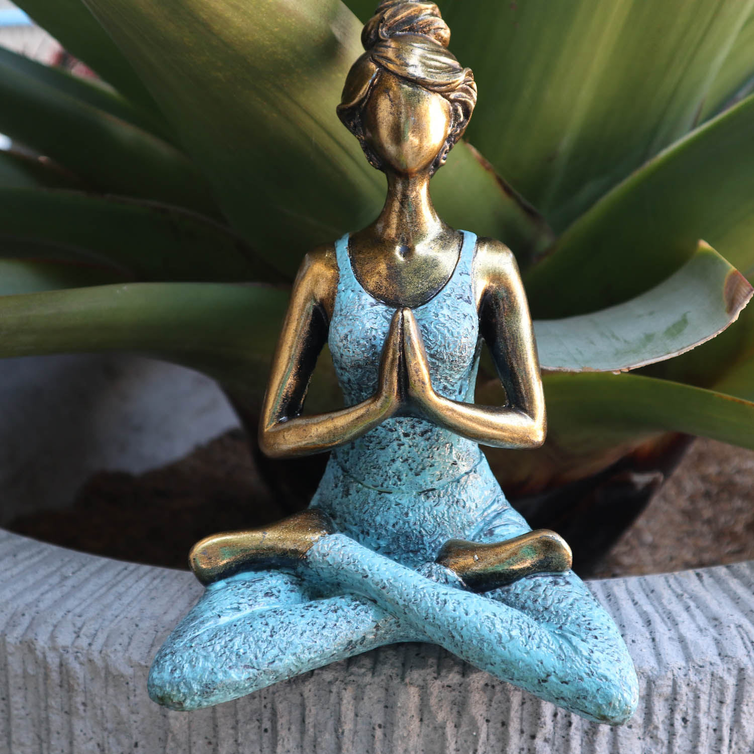 Bronze & Turquoise Resin Yoga Lady Ornament (24cm)2
