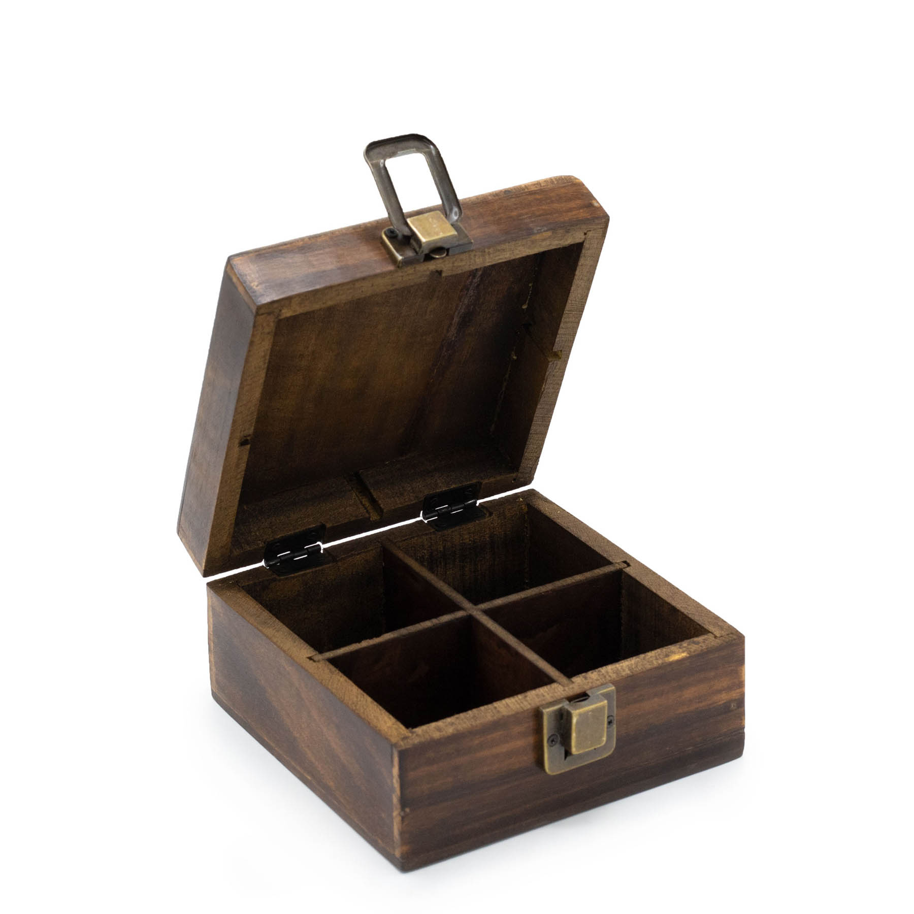 Carved Mango Wood Tea Box - 4 Compartments1