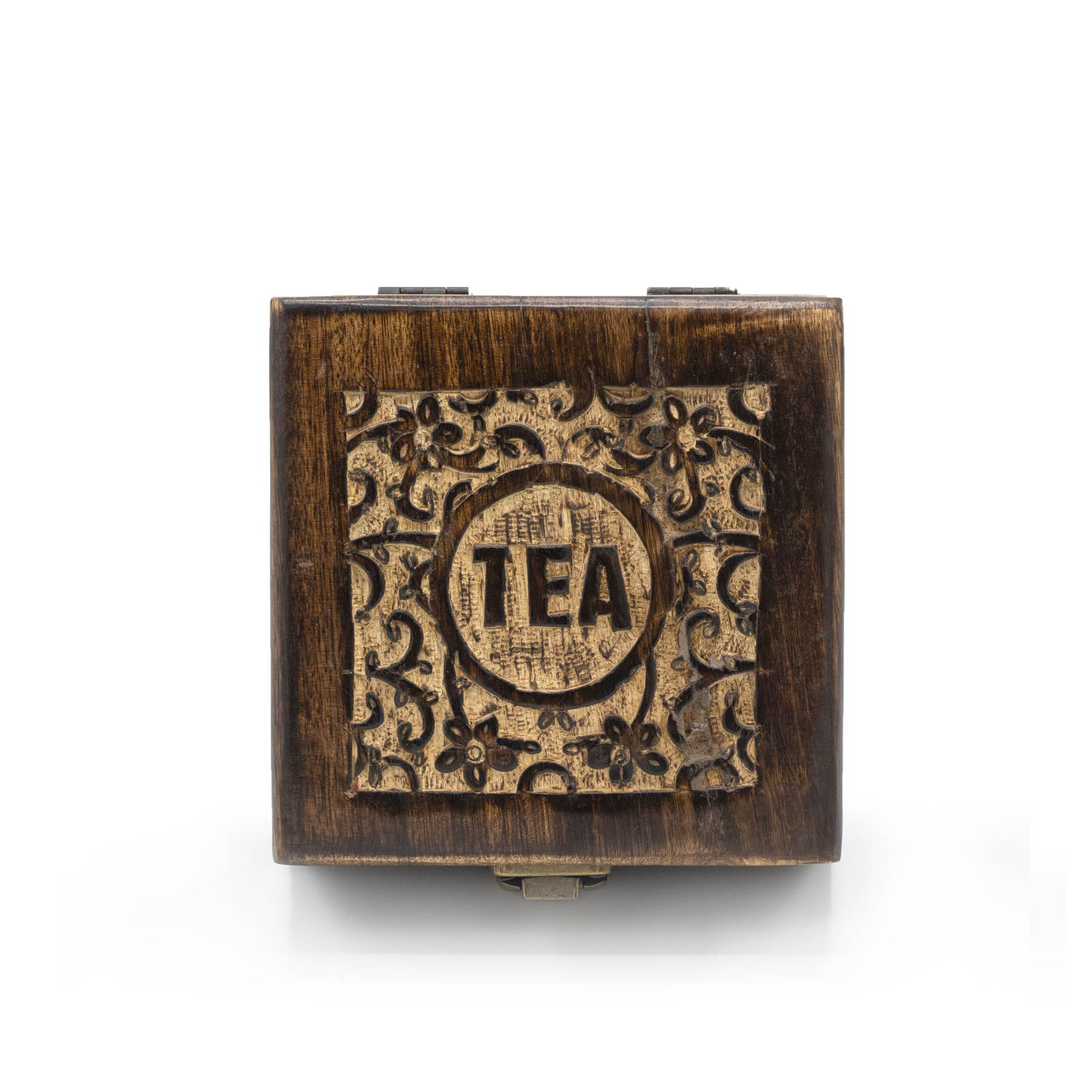 Carved Mango Wood Tea Box - 4 Compartments2
