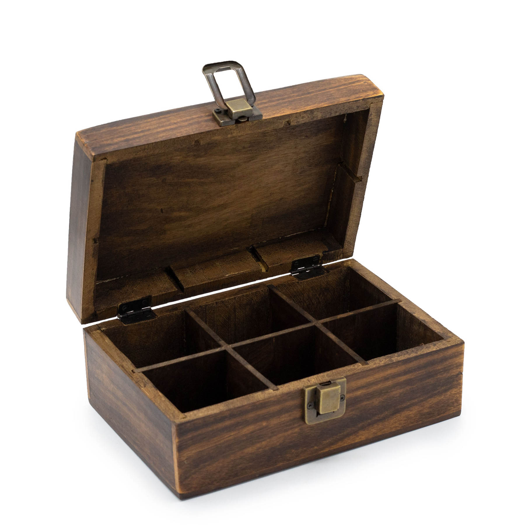Carved Mango Wood Tea Box - 6 Compartments1