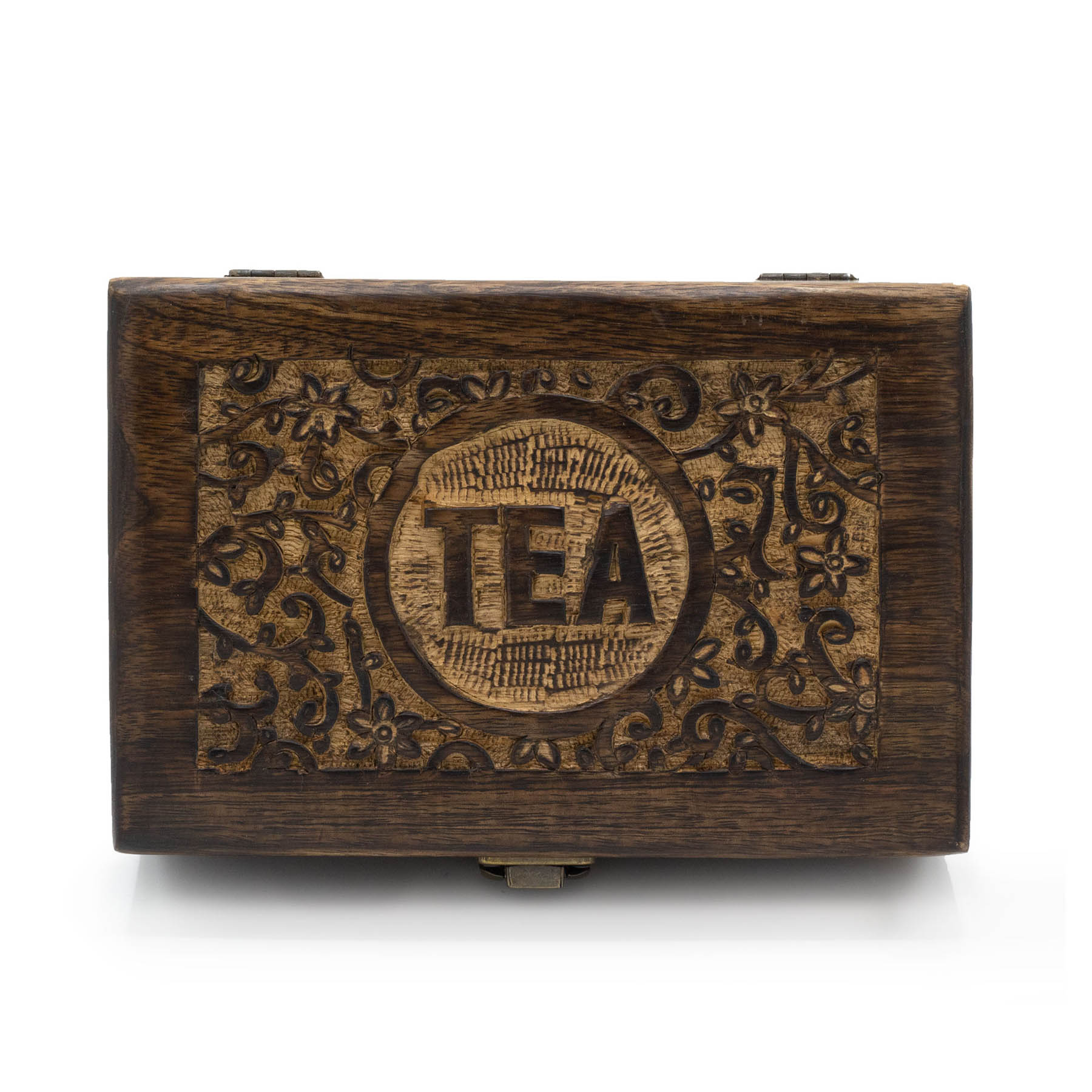 Carved Mango Wood Tea Box - 6 Compartments2