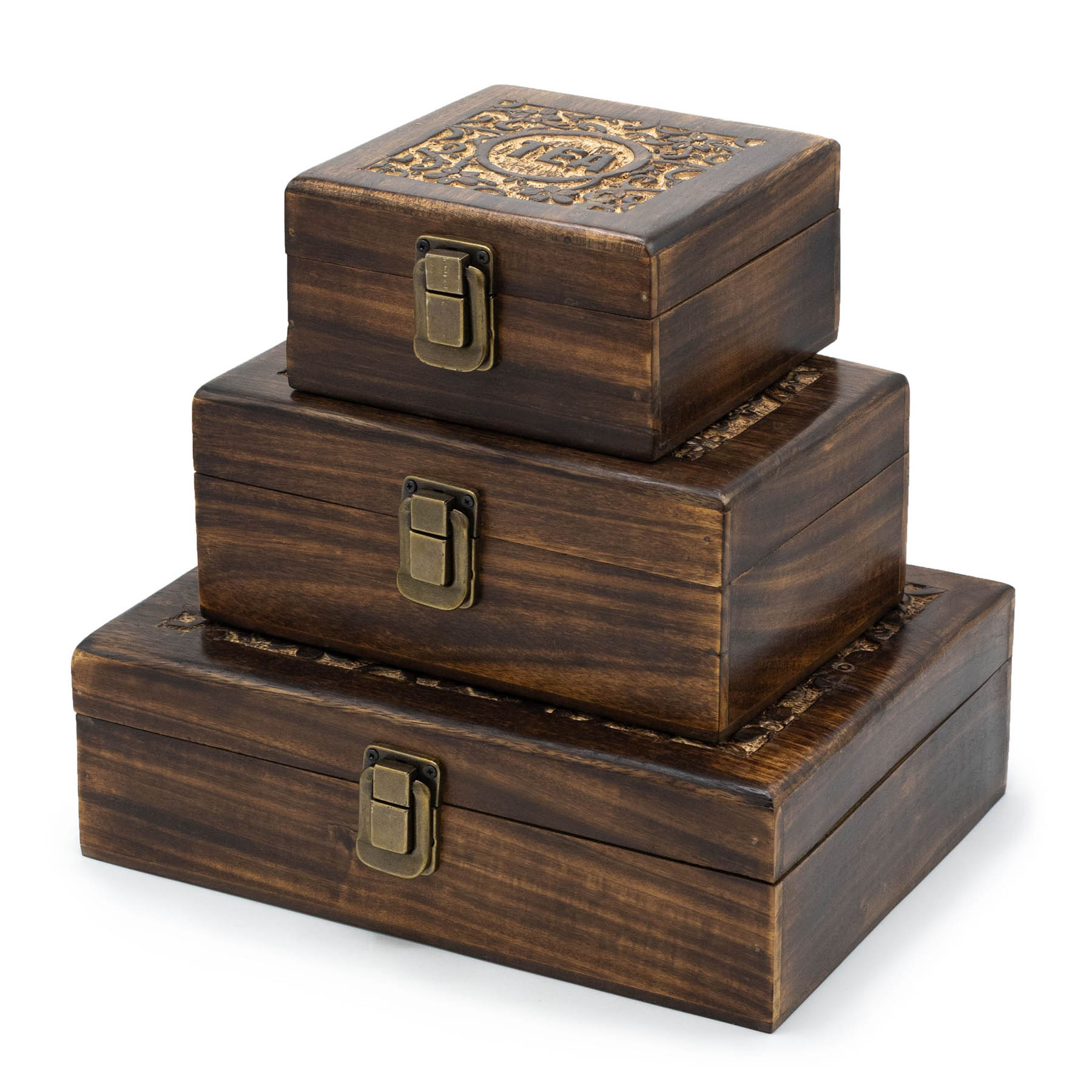 Carved Mango Wood Tea Box - 6 Compartments4