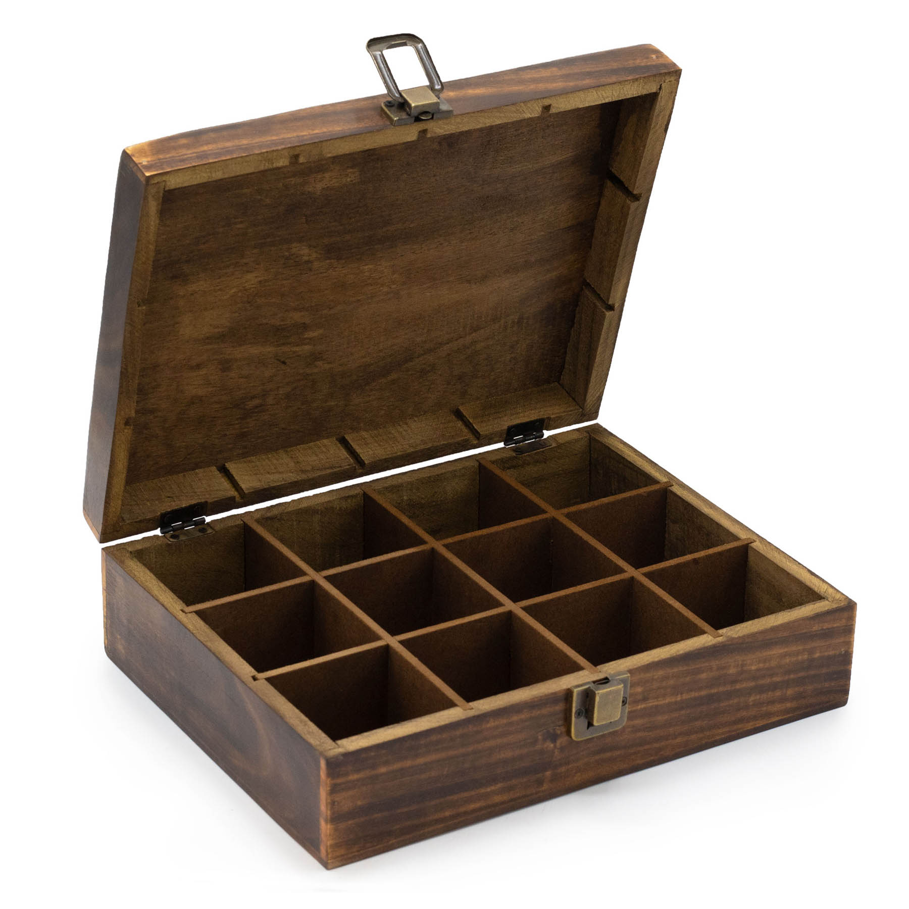 Carved Mango Wood Tea Box - 12 Compartments1