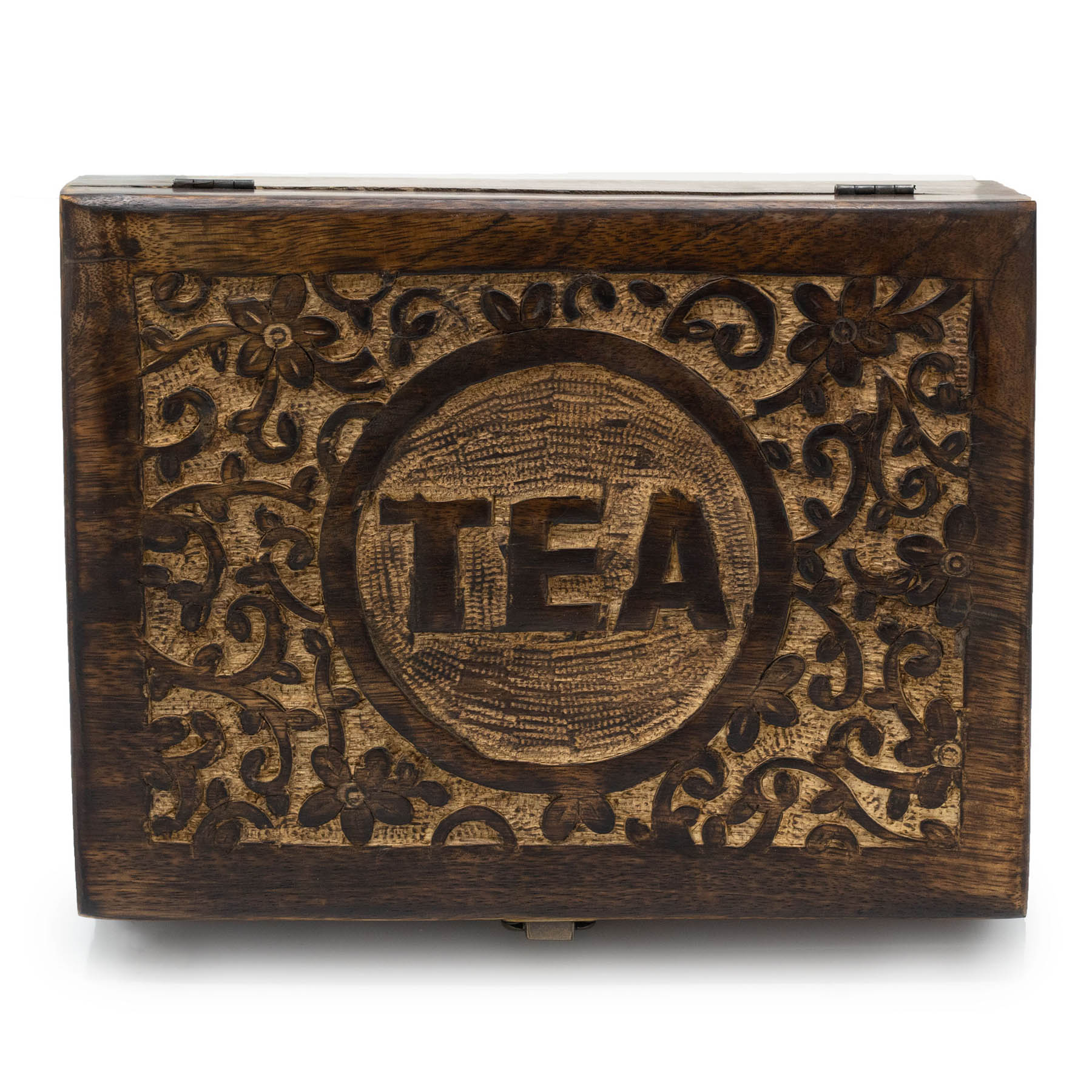Carved Mango Wood Tea Box - 12 Compartments2