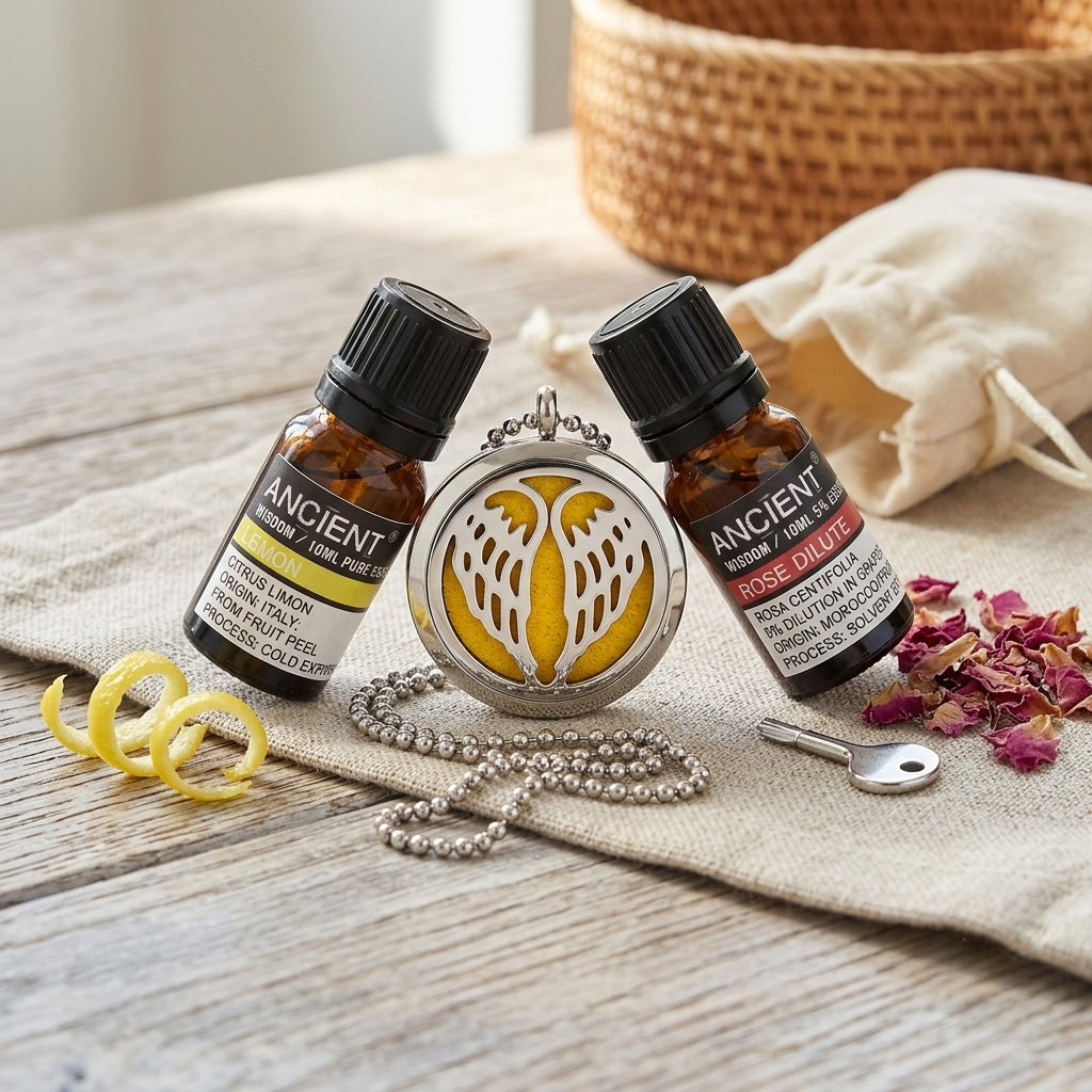 Angel Wings Diffuser Necklace & Essential Oils Bundle