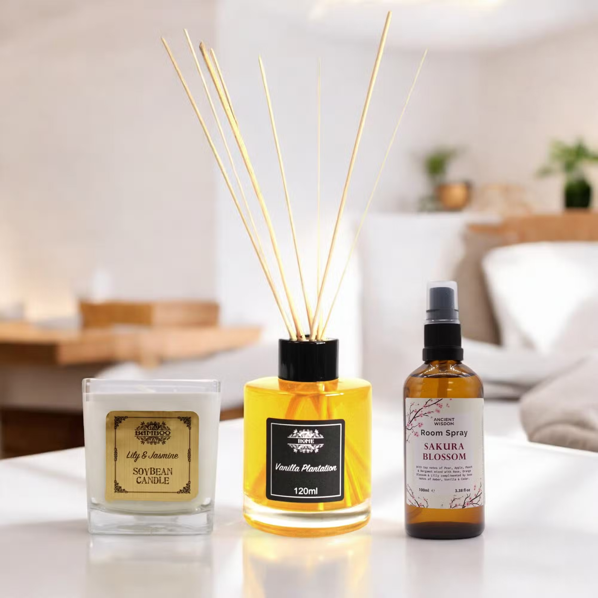 Vanilla, Sakura & Jasmine Scented Home Fragrance Bundle