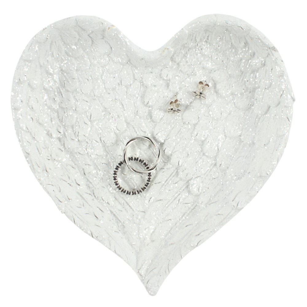 Glitter Heart Shaped Angel Wing Trinket Dish | Jewellery Holder2