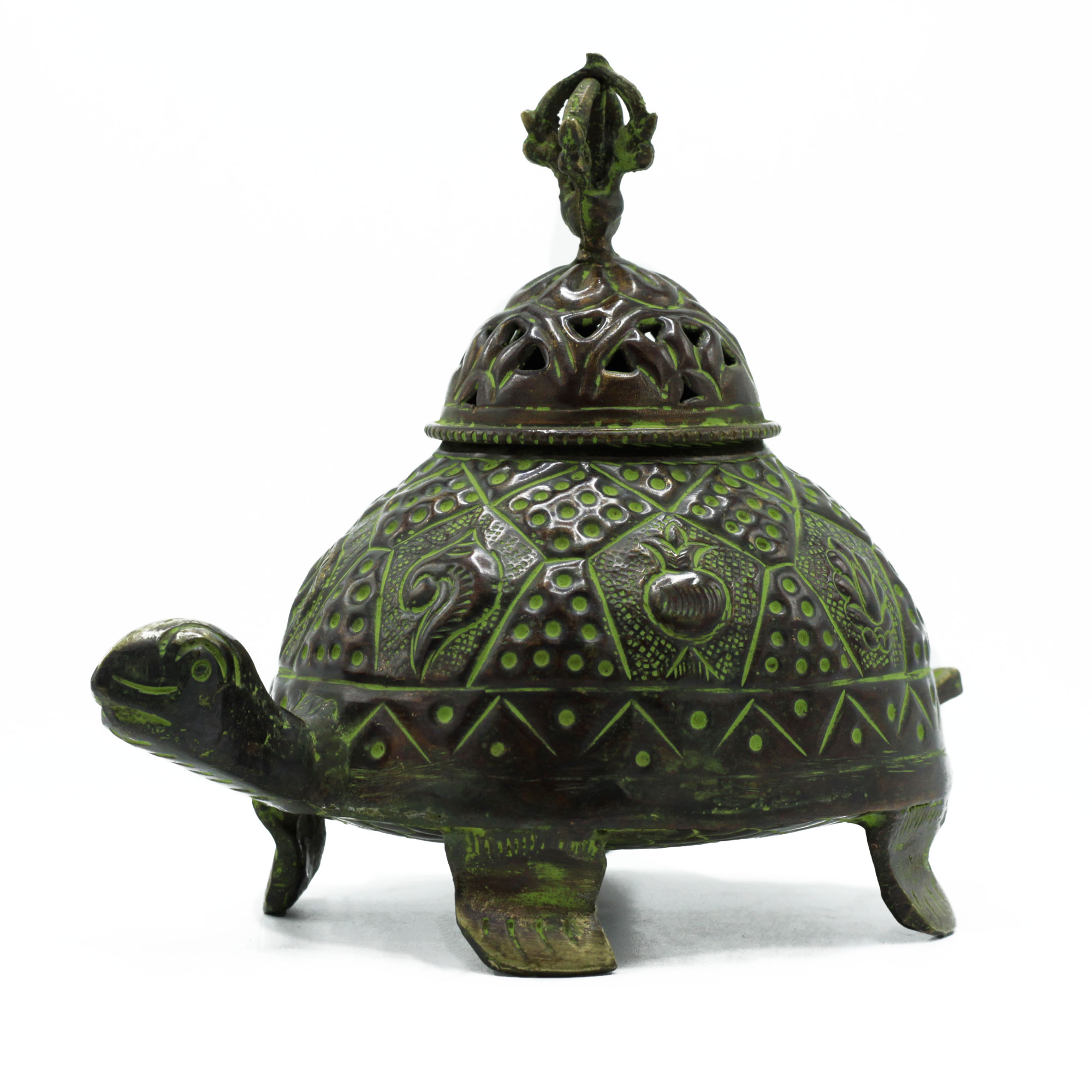 Brass Verdigris Tibetan Incense Burner - Large Turtle1