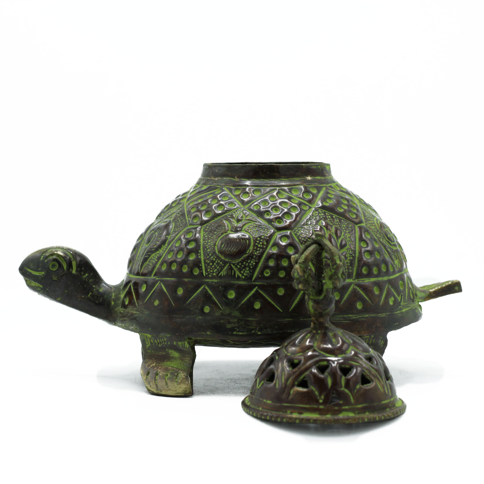 Brass Verdigris Tibetan Incense Burner - Large Turtle2