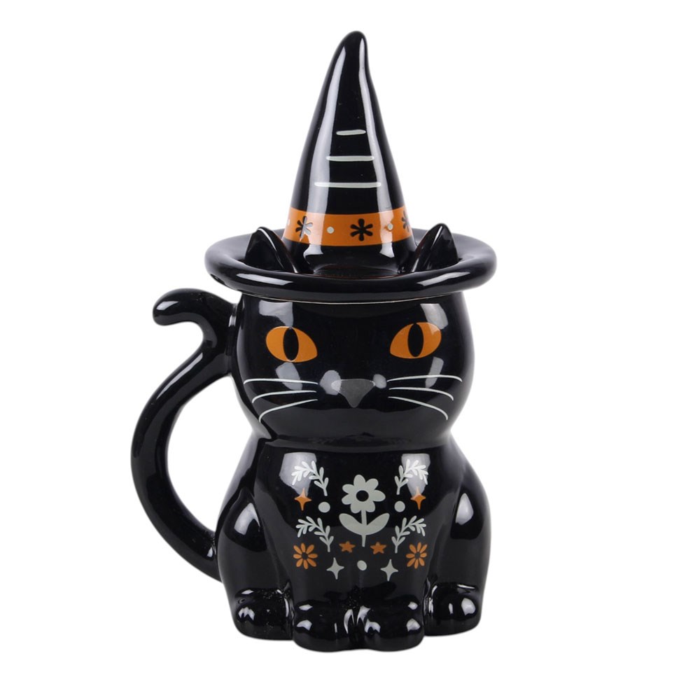 Frightful Folk Ceramic Black Cat Lidded Mug