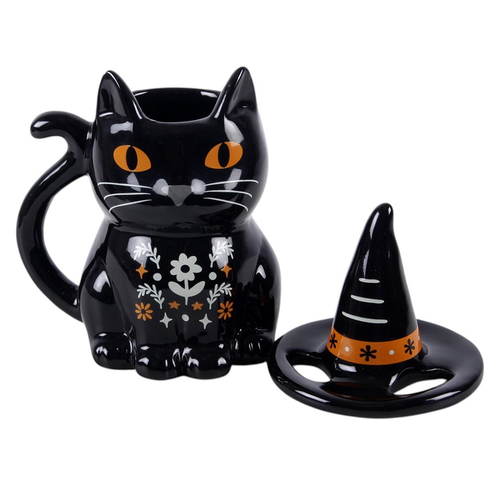 Frightful Folk Ceramic Black Cat Lidded Mug1