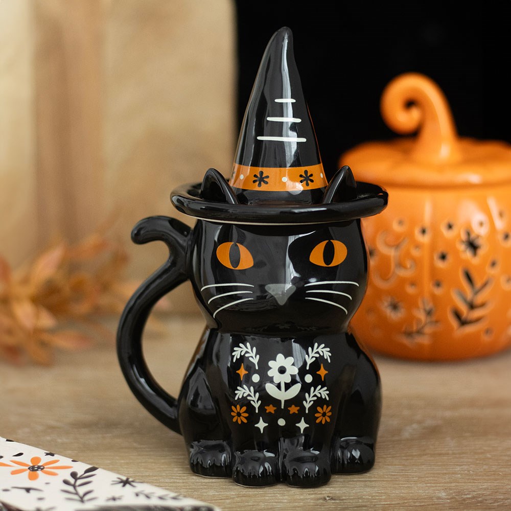 Frightful Folk Ceramic Black Cat Lidded Mug4