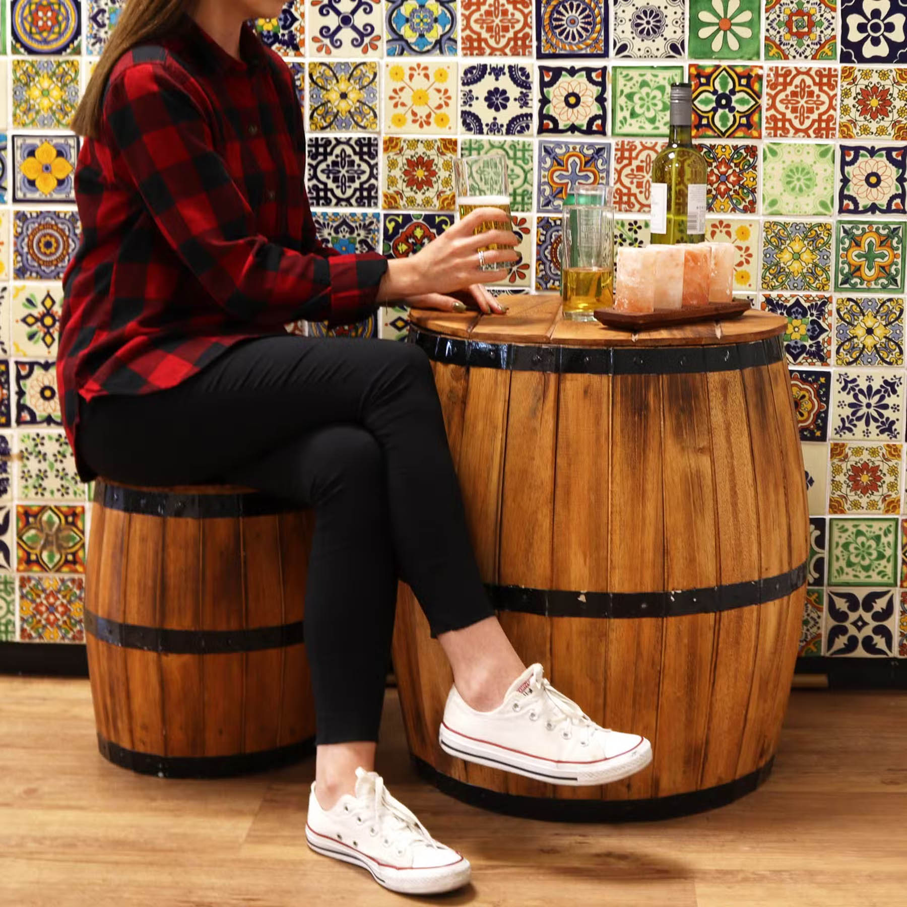 Natural Wood Beer Barrel Table (60x48.5cm)3
