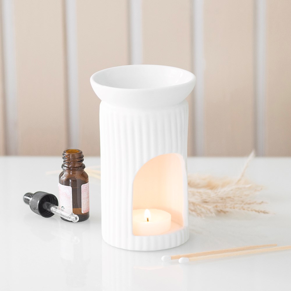 White Ribbed Column Oil Burner