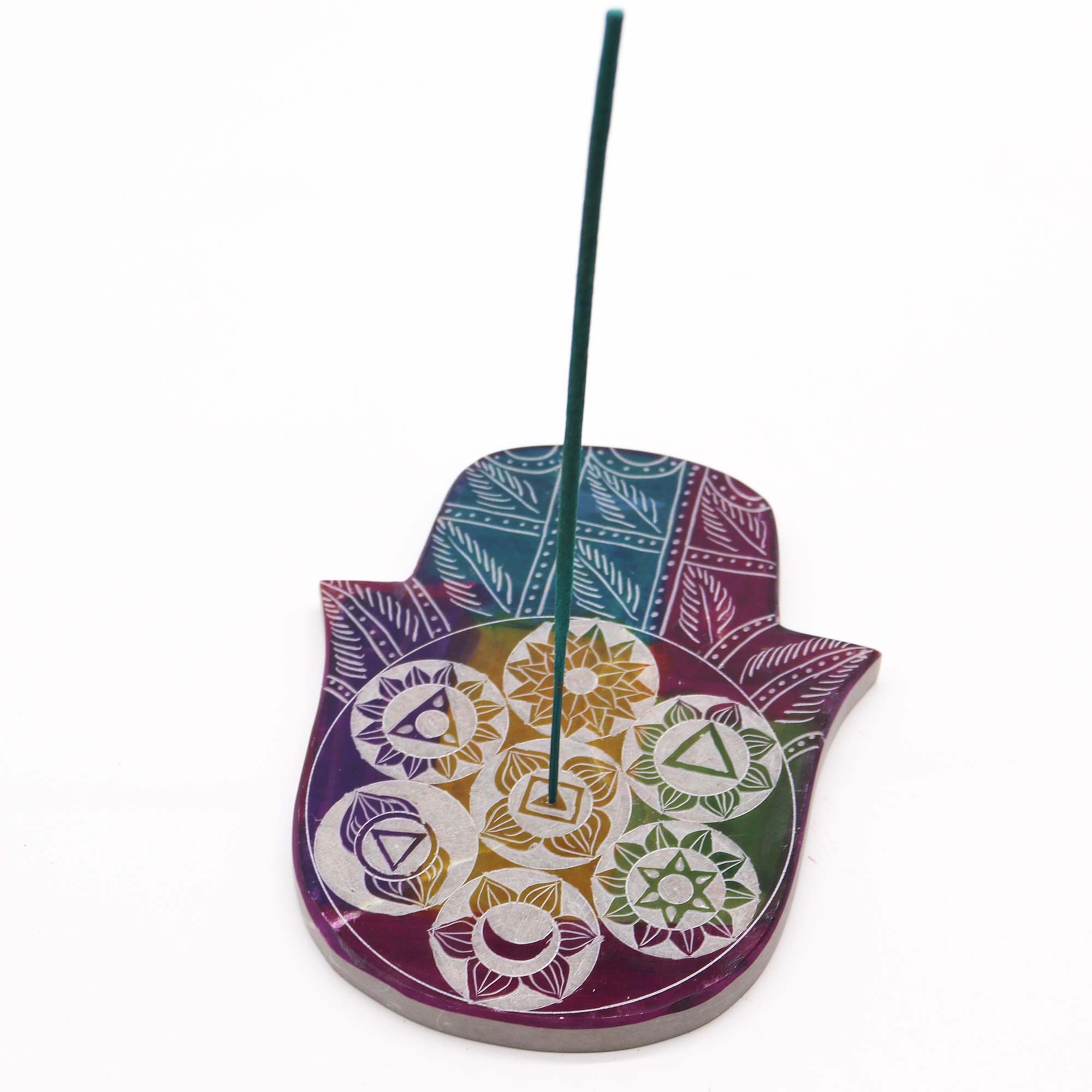 Large Soapstone Hamsa Hand Incense Holder – 7 Chakra1