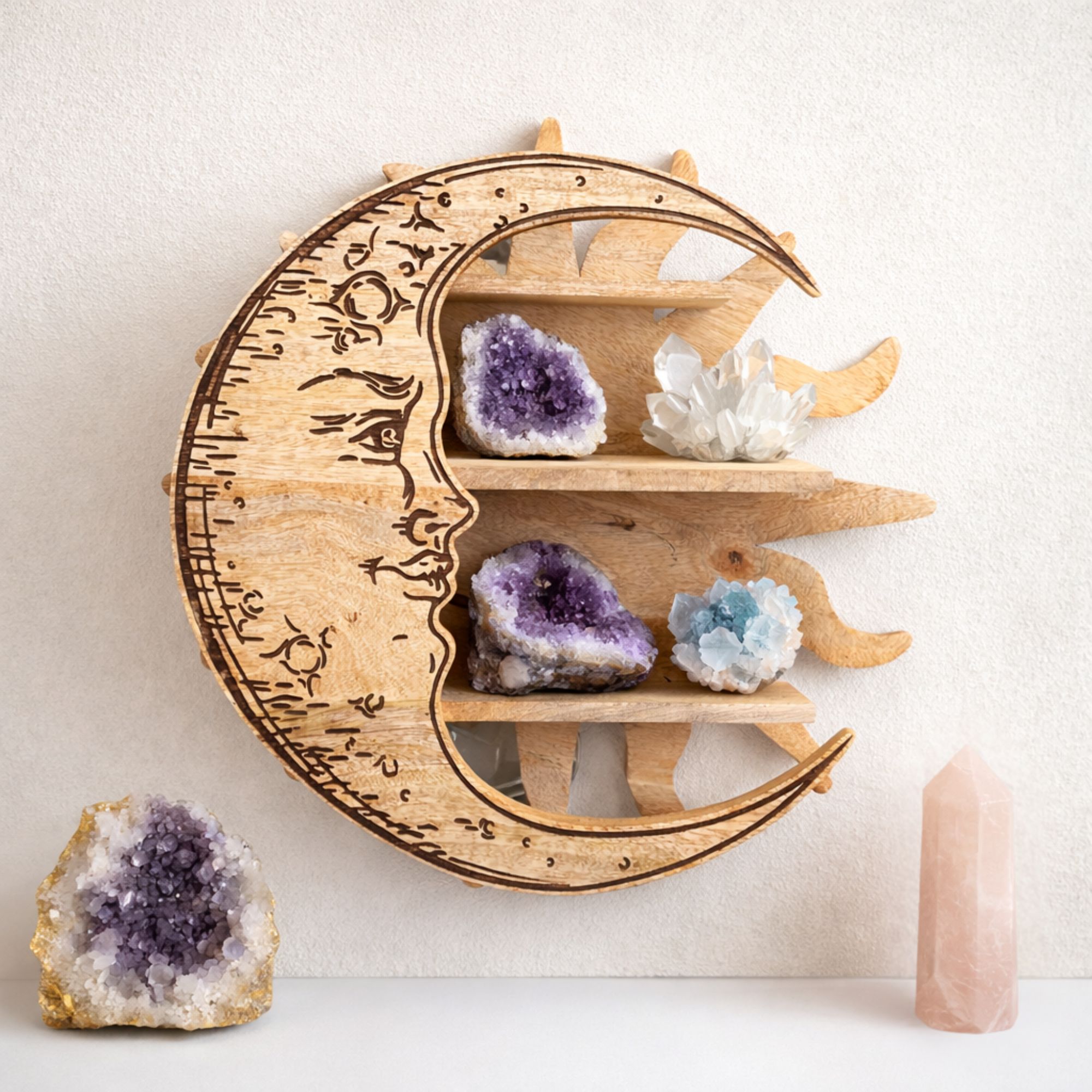 Sunrays & Moon 3-Tier Mango Wood Wall Shelf1
