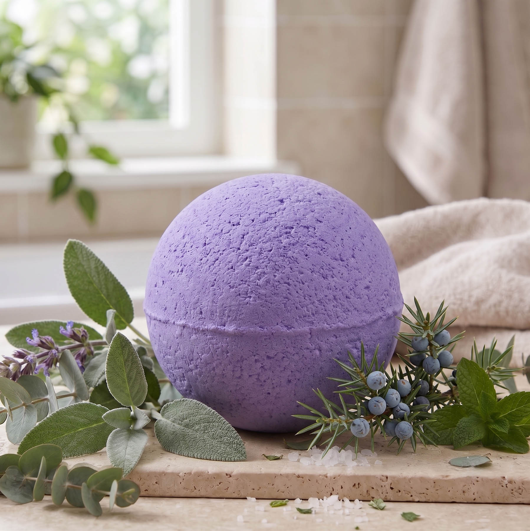 Essential Oil Bath Bomb - Clary Sage & Juniper (120g)
