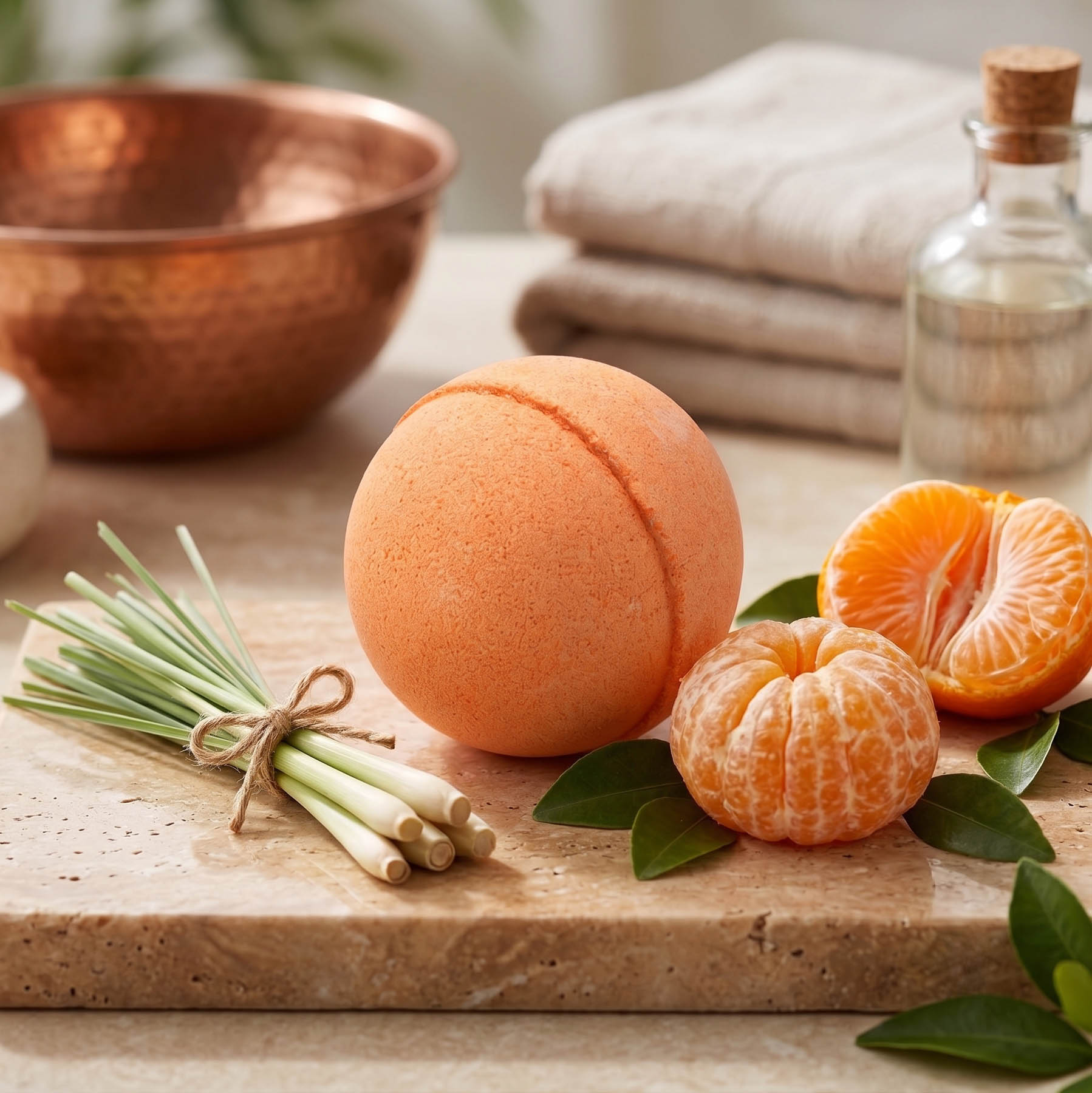 Essential Oil Bath Bomb - Lemongrass & Mandarin (120g)