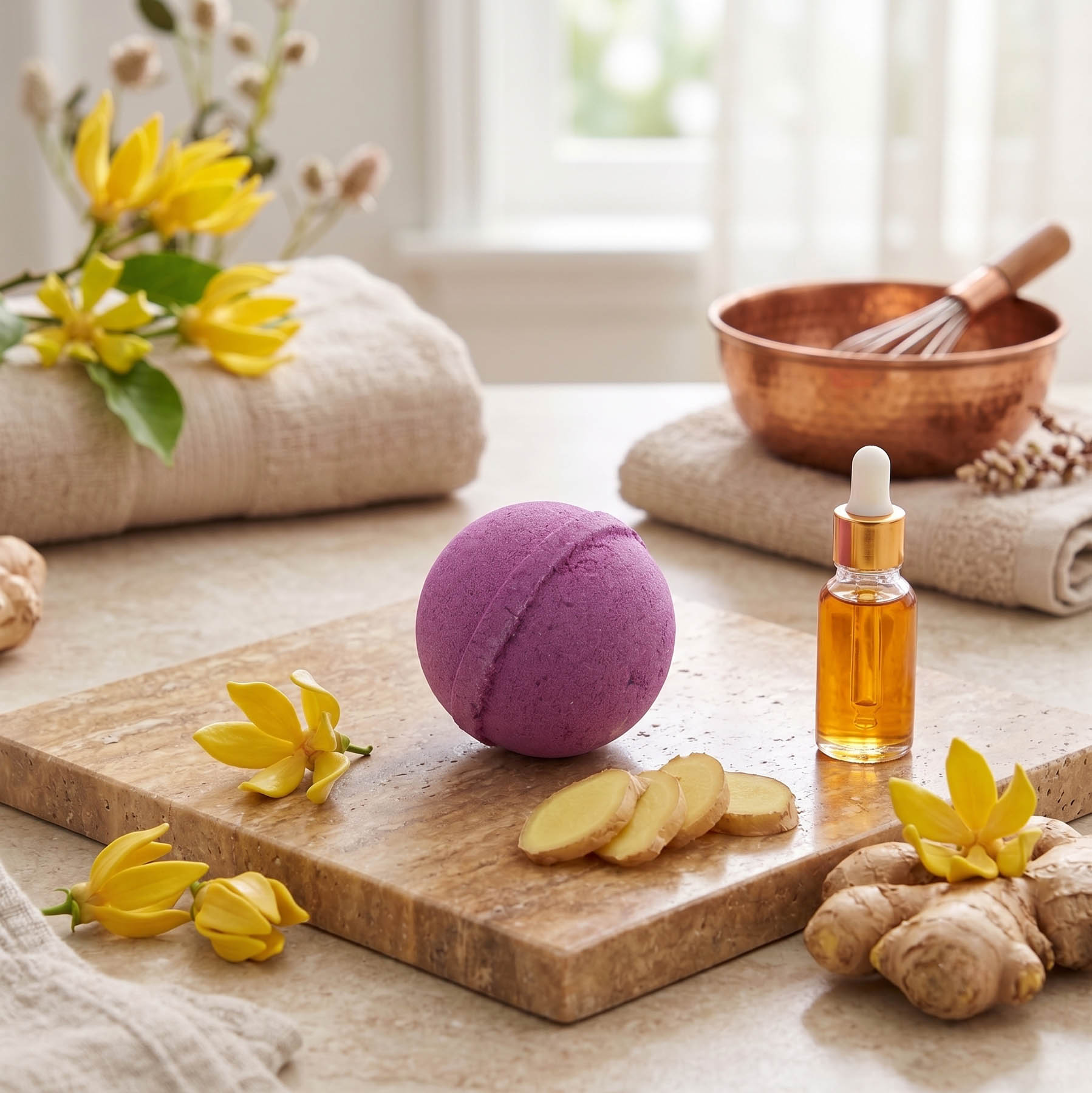 Essential Oil Bath Bomb - Ylang Ylang & Ginger (120g)