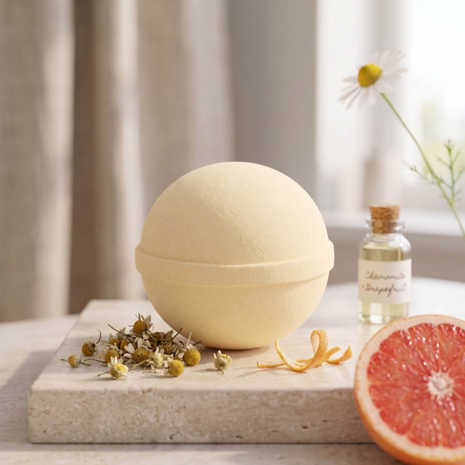 Essential Oil Bath Bomb - Chamomile & Grapefruit (120g)