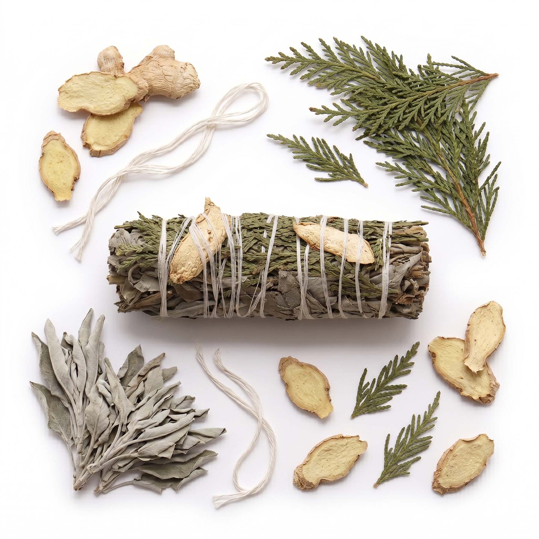 White Sage, Ginger & Cedar Smudge Stick - 10cm