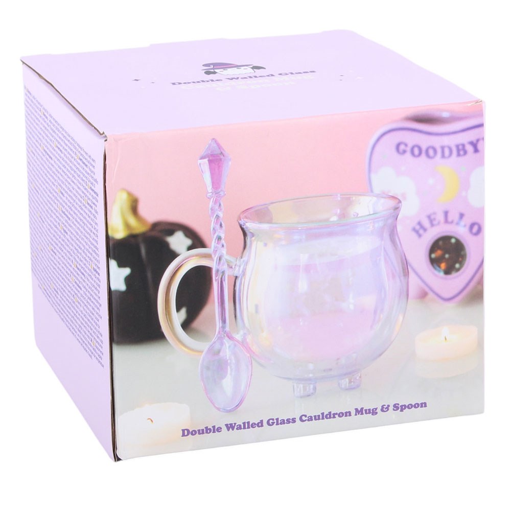 Purple Double Walled Glass Cauldron Mug & Spoon3