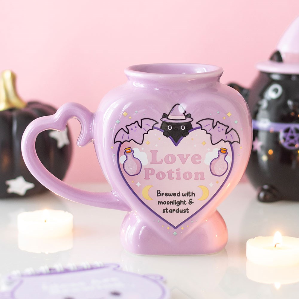 Pastel Purple Love Potion Shaped Mug with Heart Handle3