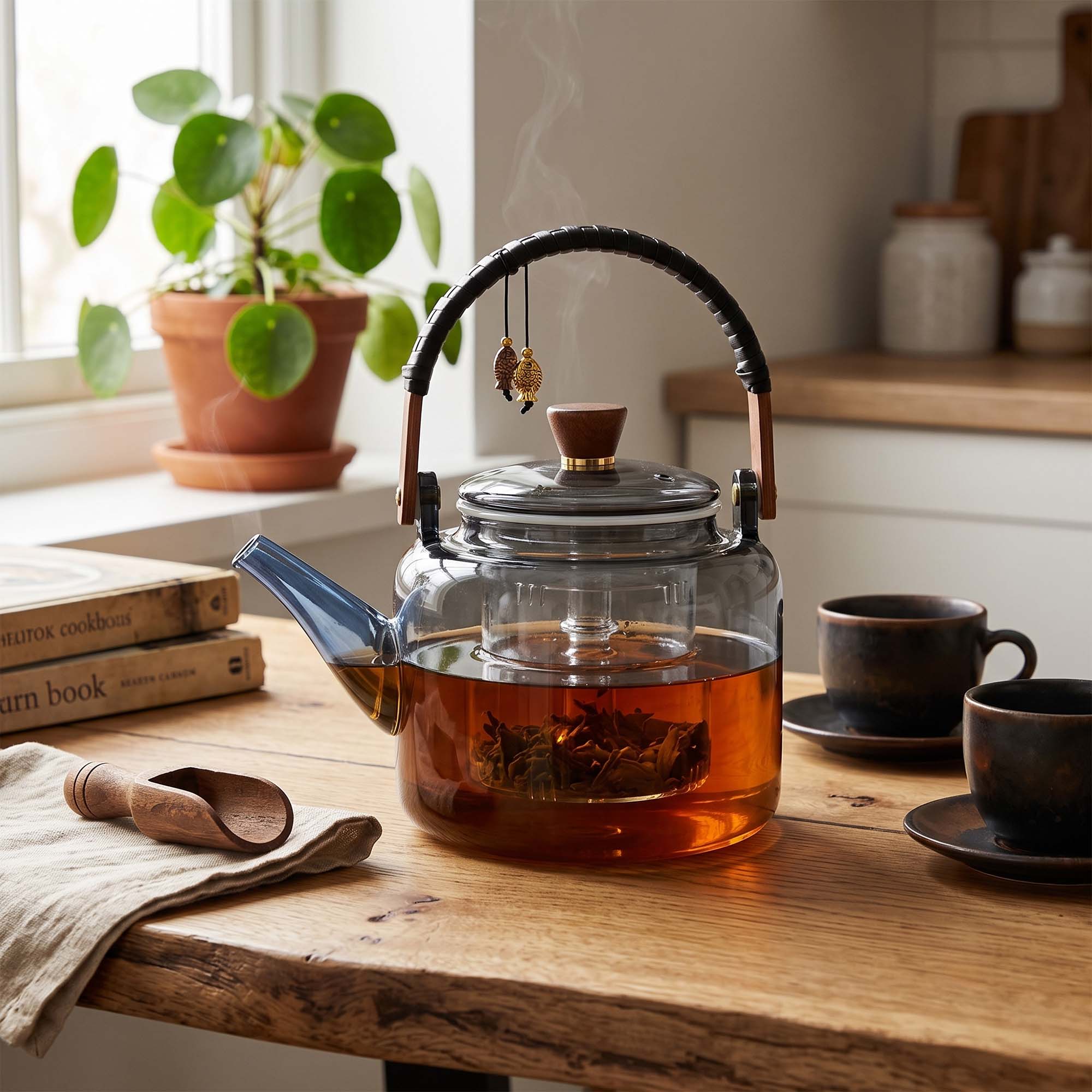 Premium Charcoal Glass Steamer Teapot - 1000ml3