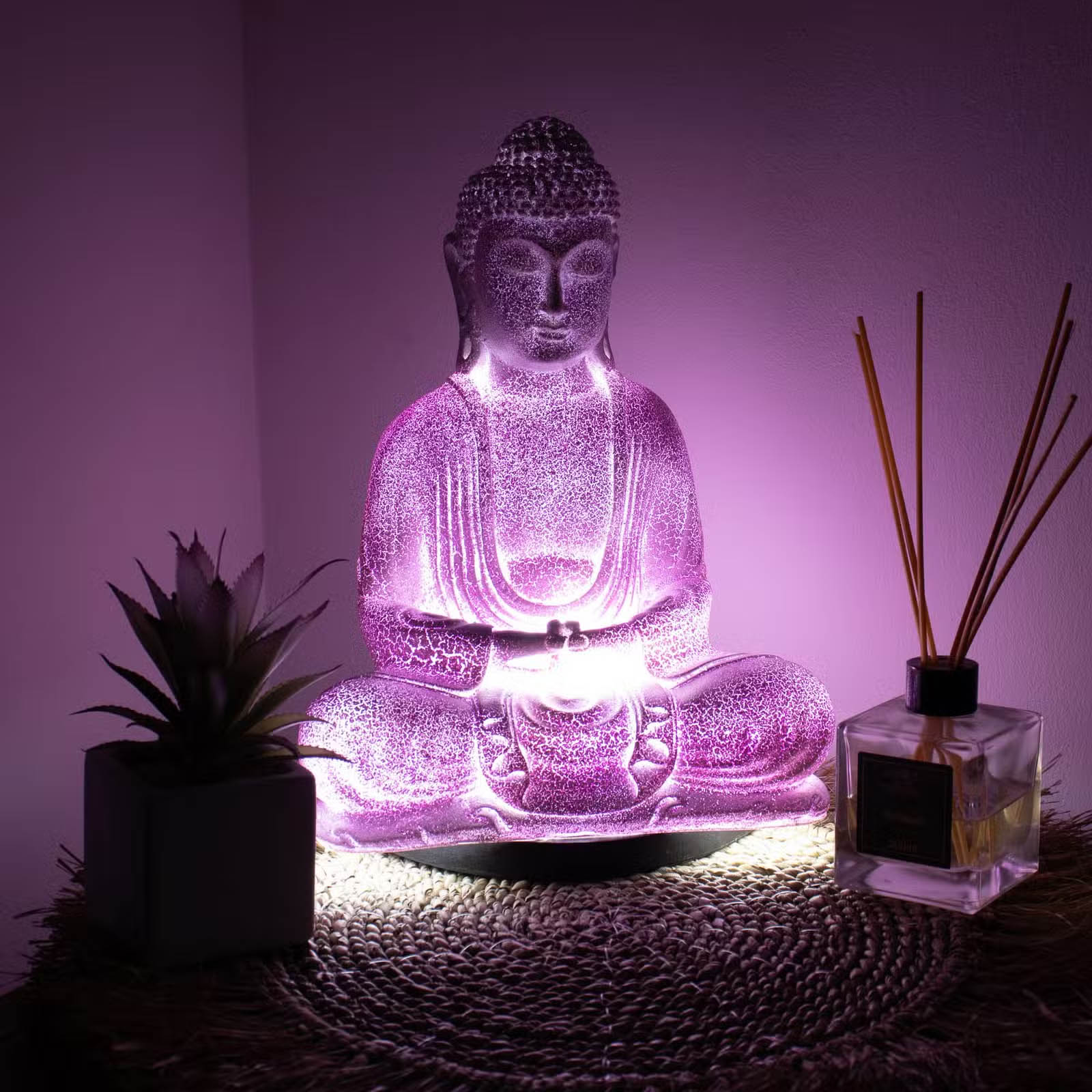Lavender Crackle Meditation Buddha Lamp with Oval Stand1