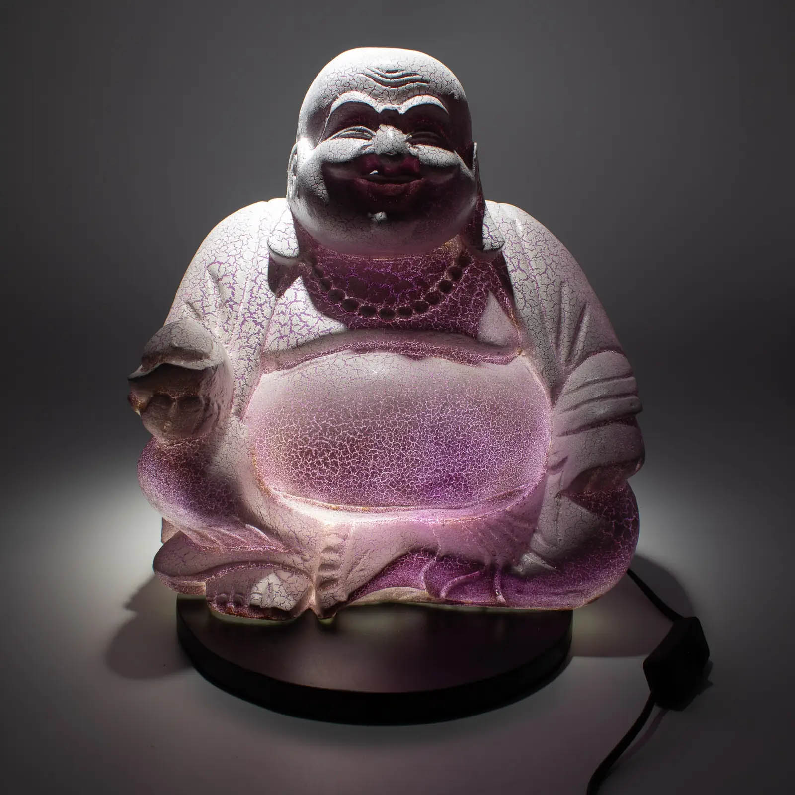 Lavender Crackle Laughing Buddha Lamp with Round Stand3