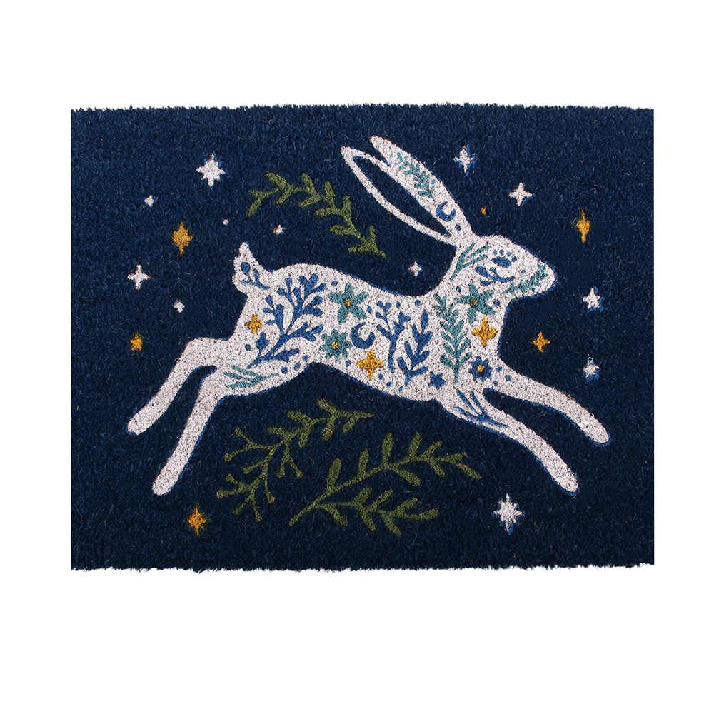 Midnight Blue Leaping Hare & Stars Doormat1