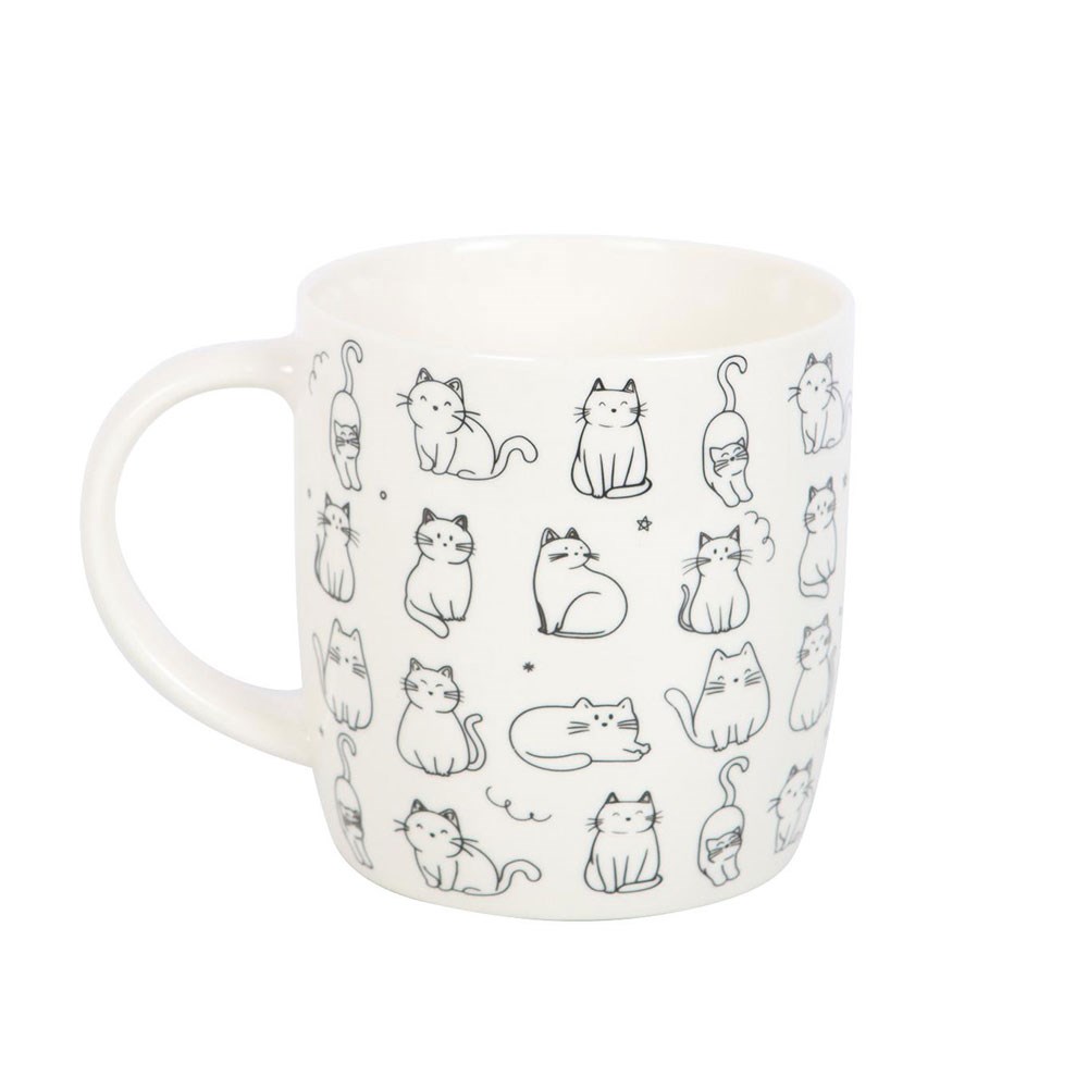 White Happy Cat Print Mug (350ml)1