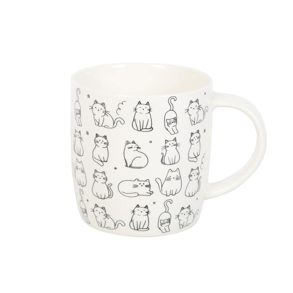 White Happy Cat Print Mug (350ml)3