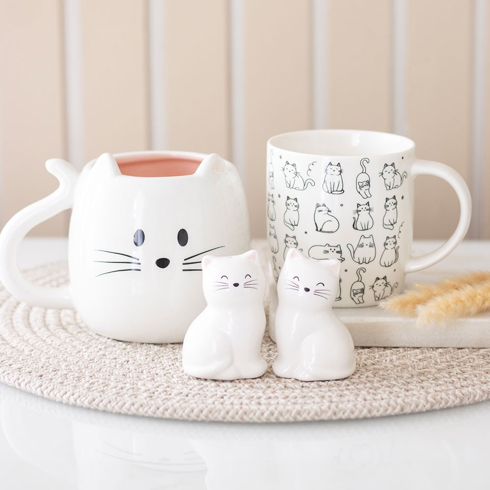 White Happy Cat Print Mug (350ml)4