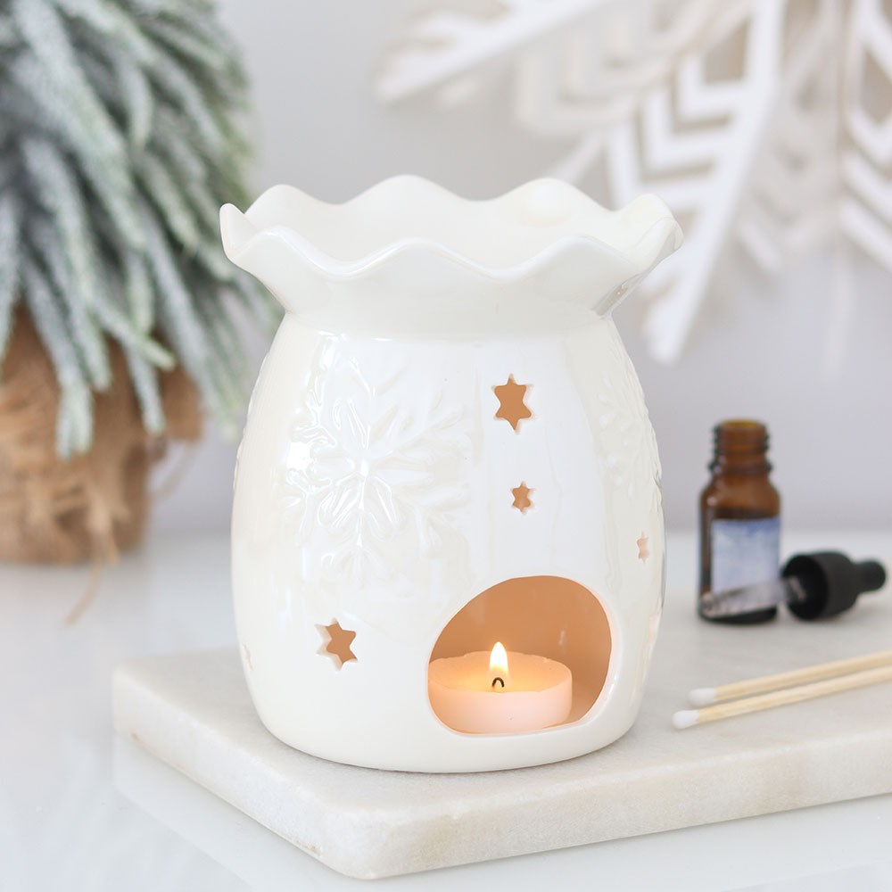 Iridescent White Snowflake Oil Burner & Wax Warmer
