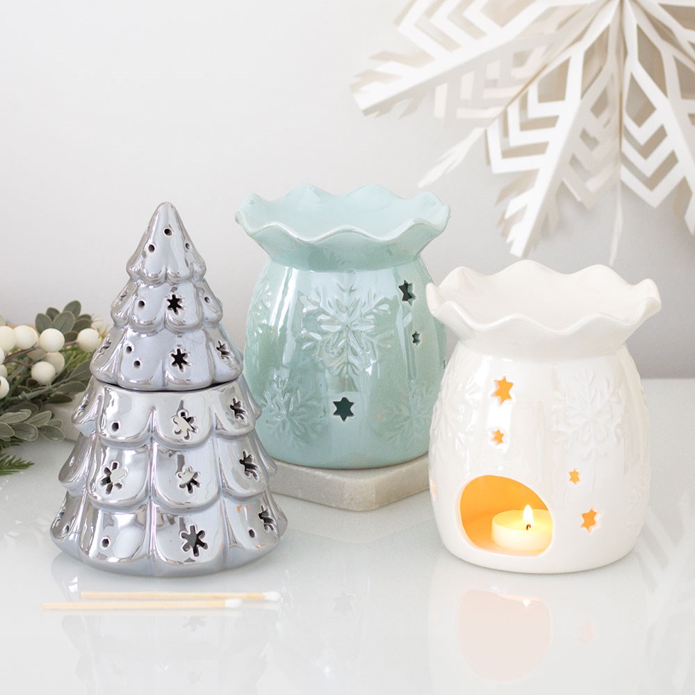 Iridescent White Snowflake Oil Burner & Wax Warmer4