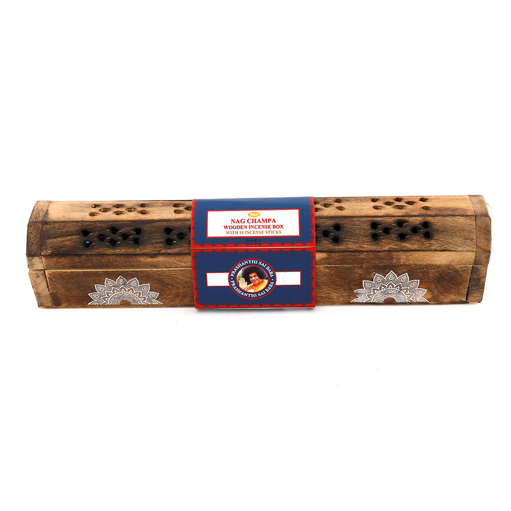 Nag Champa Mango Wood Incense Burner Box Set (Includes 10 Sticks)