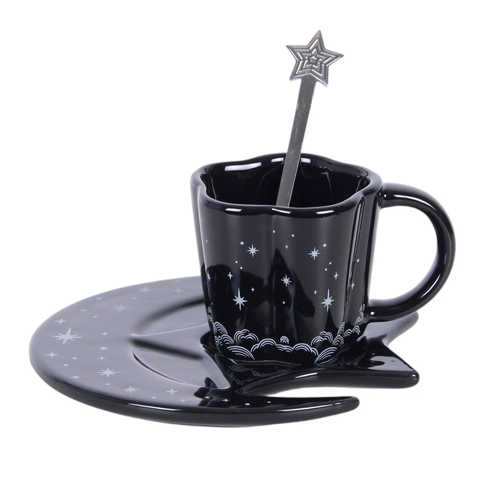Spellbound Sky Black Espresso Cup, Moon Saucer & Spoon Set