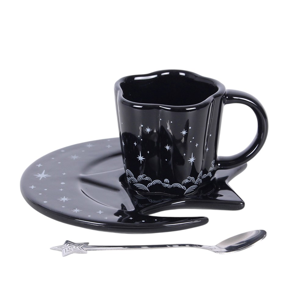 Spellbound Sky Black Espresso Cup, Moon Saucer & Spoon Set1