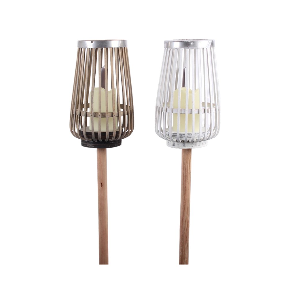 Set of 2 Neutral Wooden LED Lantern Stakes (Brown & Grey)