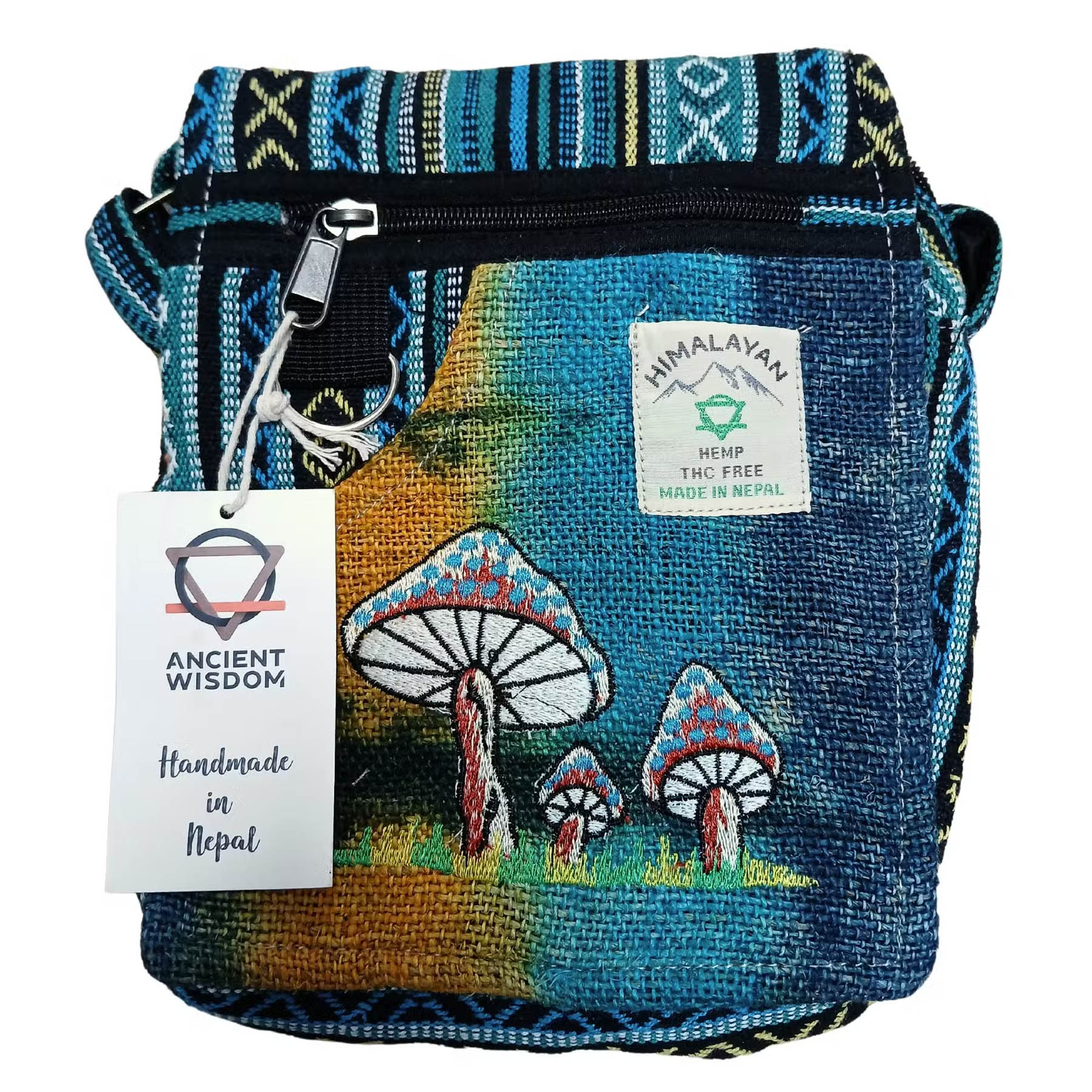 Handmade Himalayan Hemp Embroidered Mushroom Bag