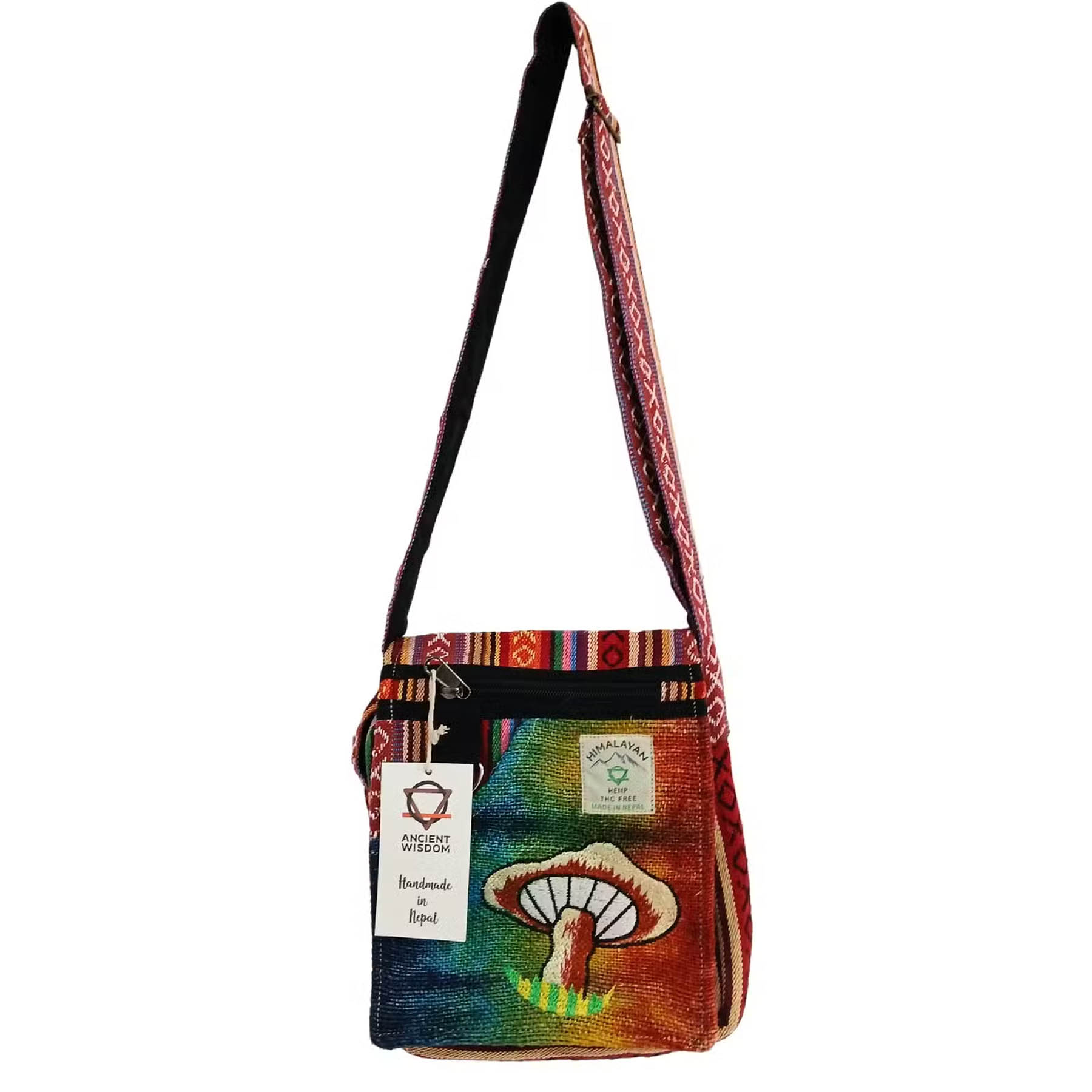 Embroidered Orange Mushroom Hemp Crossbody Bag1