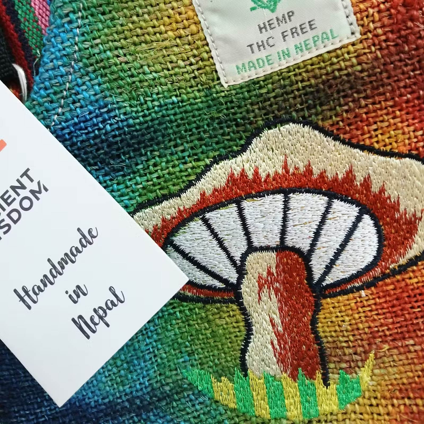 Embroidered Orange Mushroom Hemp Crossbody Bag2